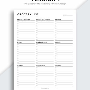Boodschappenlijst Afdrukbare sjabloon, Kruideniersplanner, Boodschappenlijstje voor eten, A4/A5/Letter/Classic HP/Half Size, Instant Download PDF afbeelding 2
