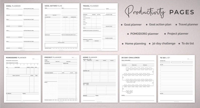 Printable planner, Personal planner bundle, daily weekly monthly planner, Goal, Health, Productivity, Finance, POMODORO and year calendar. image 6