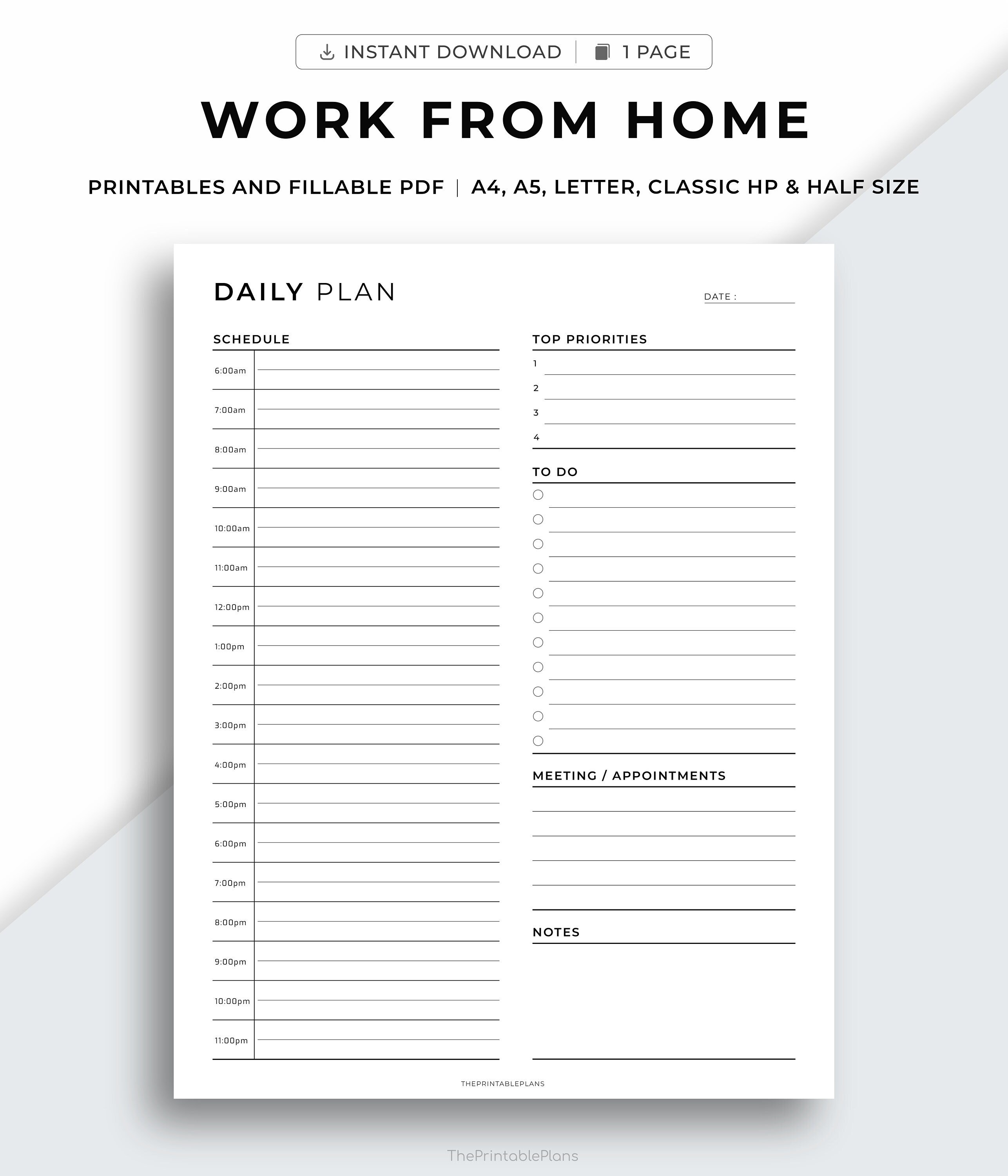 Work Planner, Work Day Organizer, Daily Planner, Work From Home, to Do