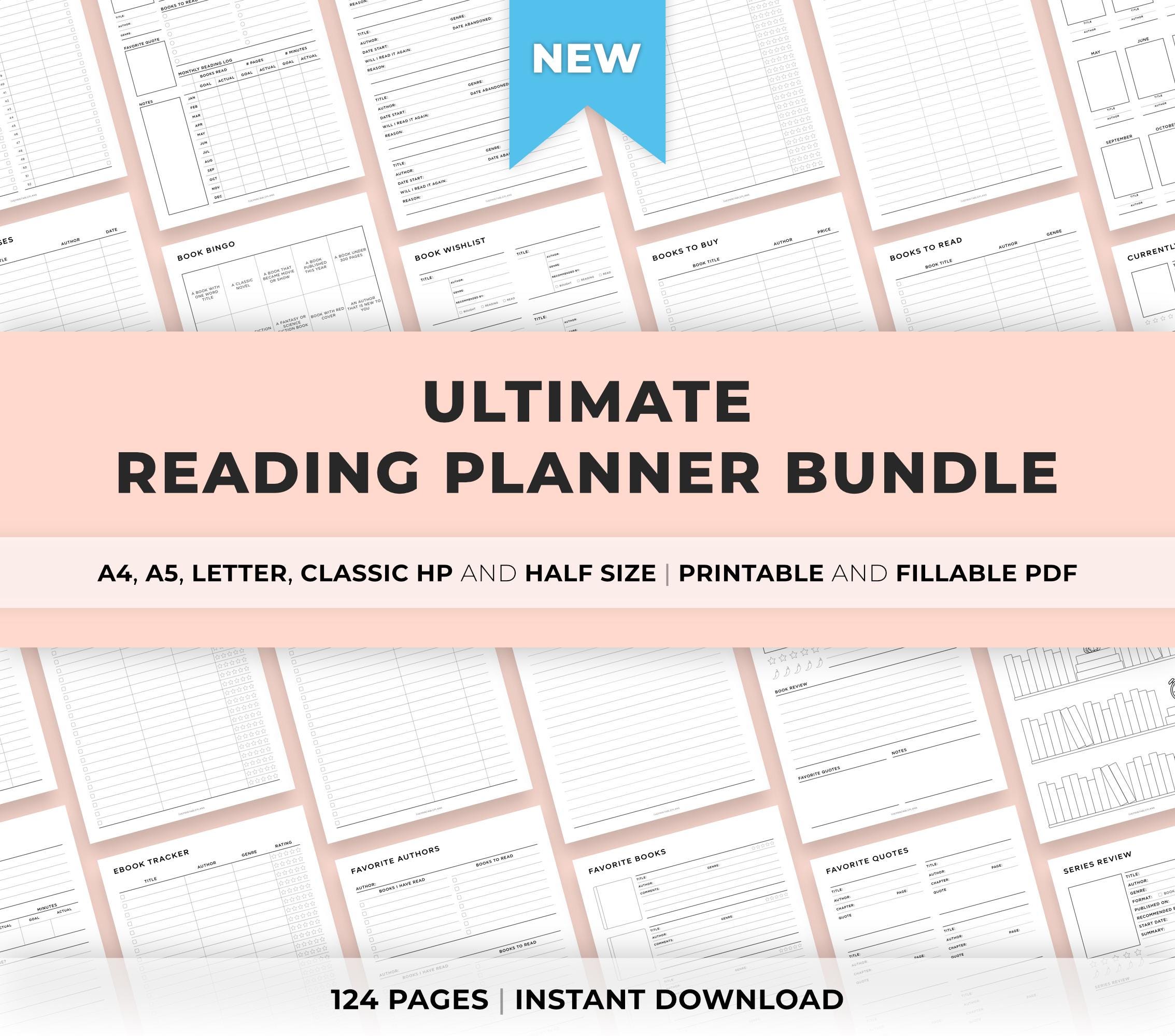 Reading Planner Bundle Printable, Reading Journal, Reading Challenges, Reading Log, Book Review, Reading Journal Minimal, Book Stickers