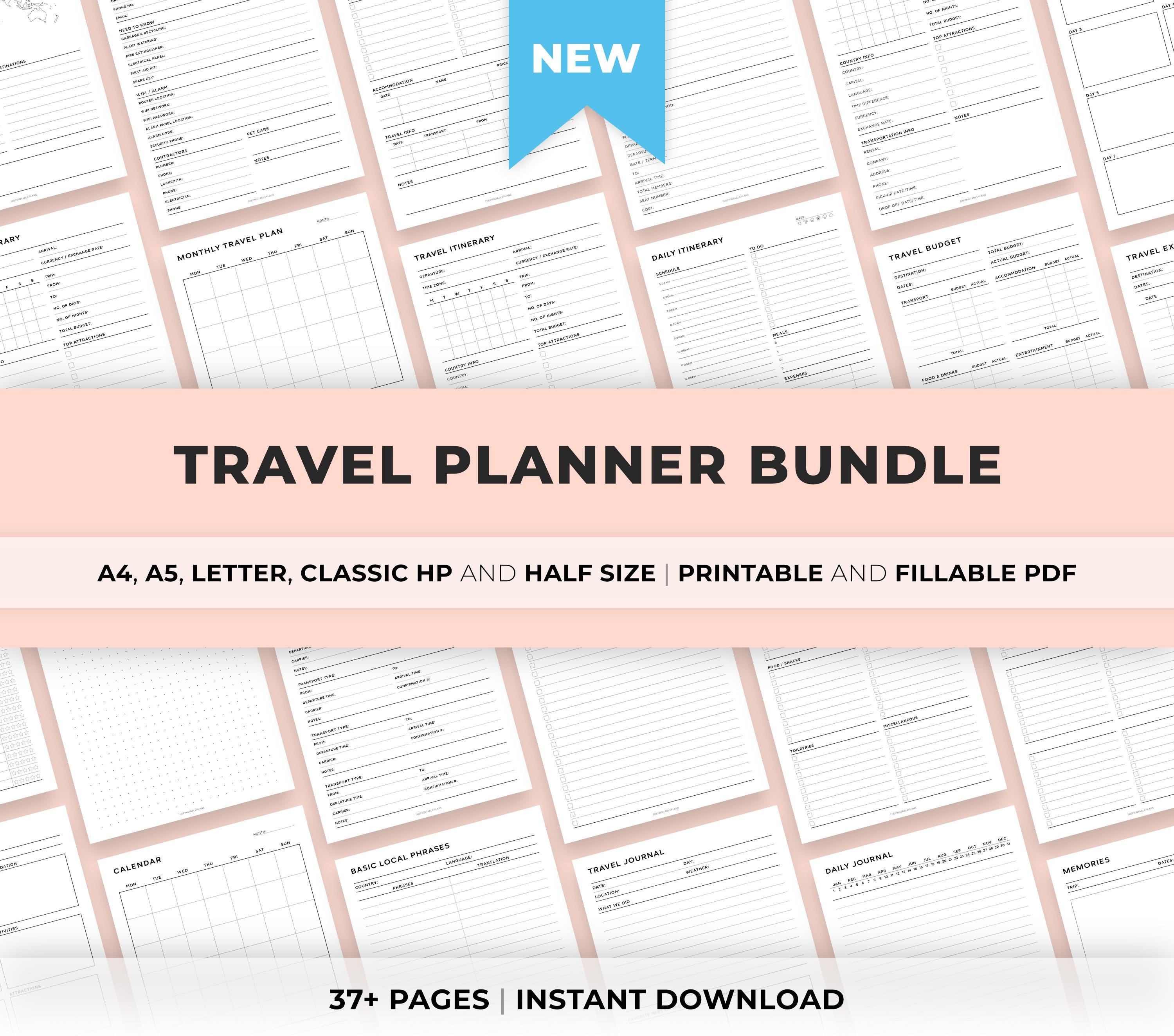 Travel Planner Printable, Travel Itinerary Printable, Travel Journal, Trip planner, Vacation, Holiday, Road Trip Diary, Packing List