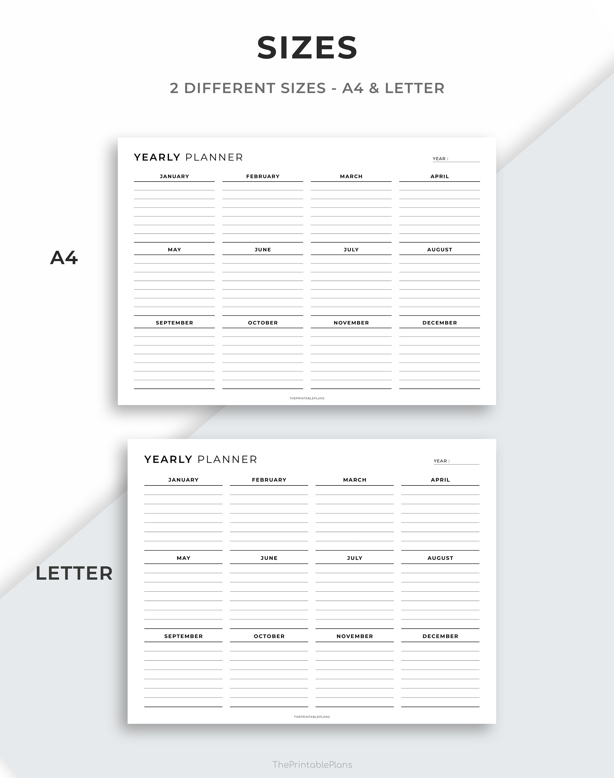 Landscape Yearly Tasks Planner Printable, Yearly to Do List, Minimalist ...