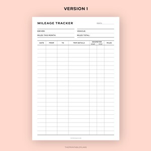 May include: A printable mileage tracker with sections for driver, vehicle, date, from, to, trip details, odometer start, odometer stop, and miles. The tracker is designed to help track mileage for business or personal use.