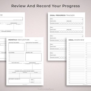 Ensemble de planificateur dobjectifs imprimables, quotidiens, hebdomadaires, mensuels, trimestriels, annuels, objectif SMART, résolution du Nouvel An, réflexions, tableau de vision image 4