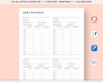 Debt Payment Tracker Printable, Debt Tracker Printable, Debt Snowball Tracker, Debt Payoff Log, Money Planner, Budget Planner PDF