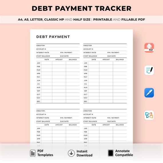 Debt Payment Tracker Printable, Debt Tracker Printable, Debt Snowball Tracker, Debt Payoff Log, Money Planner, Budget Planner PDF