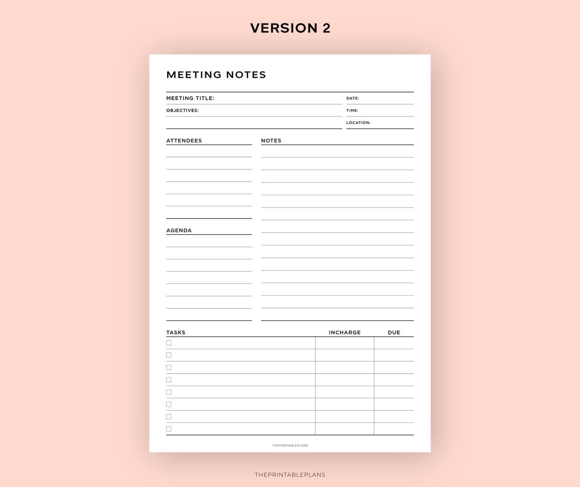 Meeting Notes Template Printable, Meeting Minutes, Meeting Agenda ...
