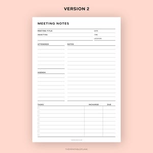 Meeting Notes Template Printable, Meeting Minutes, Meeting Agenda ...