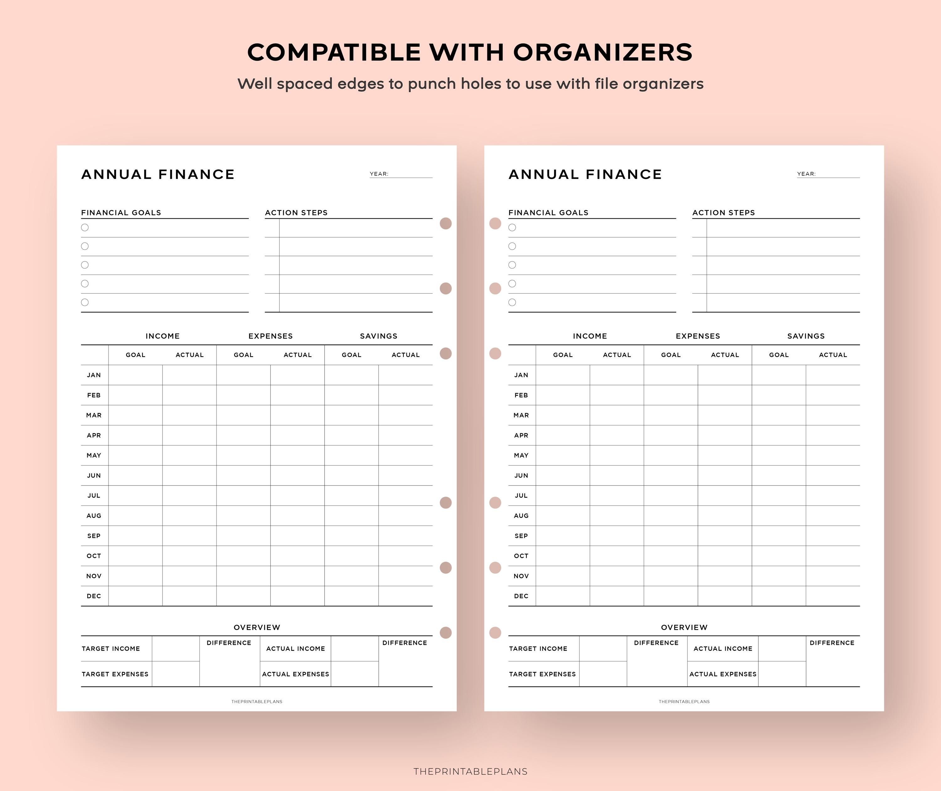 Annual Finance Planner Printable, Yearly Finance Overview, Yearly Income &amp; Expenses Tracker ...