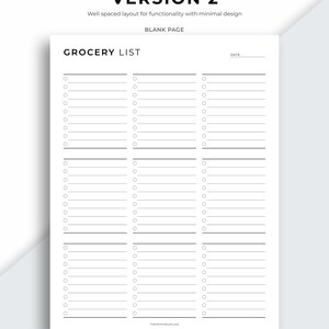 Boodschappenlijst Afdrukbare sjabloon, Kruideniersplanner, Boodschappenlijstje voor eten, A4/A5/Letter/Classic HP/Half Size, Instant Download PDF afbeelding 3