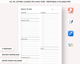 Daily Work Planner, Office Planner Printable, Work from Home, Daily Productivity Planner, Daily Schedule, Goodnotes PDF, A5 Insert