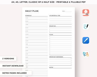 Daily Hourly Planner Printable, Daily Schedule, Daily Productivity Planner, Daily Agenda, To do List, Daily Work Planner, A5 Insert