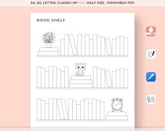 Book Shelf Reading Tracker, Reading Log Printable, Book shelf Template, Reading Journal, Reading Planner, A4/A5/Letter/Classic/Half Size