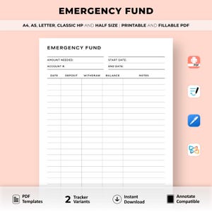 Emergency Fund Tracker Printable, Emergency Fund Challenge, Emergency Fund Savings, Emergency Savings Plan, Budget Planner, Savings Tracker