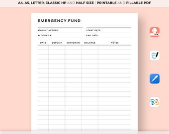 Emergency Fund Tracker Printable, Emergency Fund Challenge, Emergency Fund Savings, Emergency Savings Plan, Budget Planner, Savings Tracker