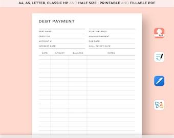 Debt Payment Tracker Printable, Debt Payoff Log, Debt Repayment Plan, Money Planner, Budget Planner, A4/A5/Letter/Classic HP/Half Size