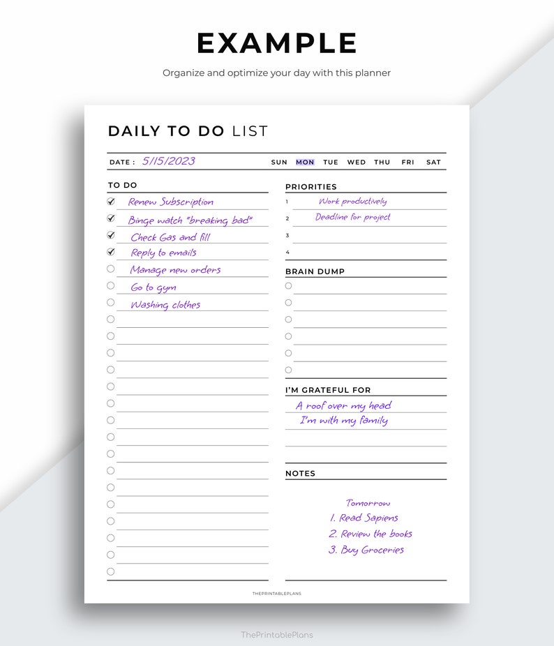 Printable Daily to Do List, Printable Daily Task List, Daily Checklist ...