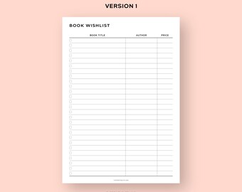 Book Wishlist Printable Template, Book Shopping Wishlist, Gift for