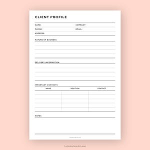 Business Client Profile Template, Client Log, B2B Client Information ...