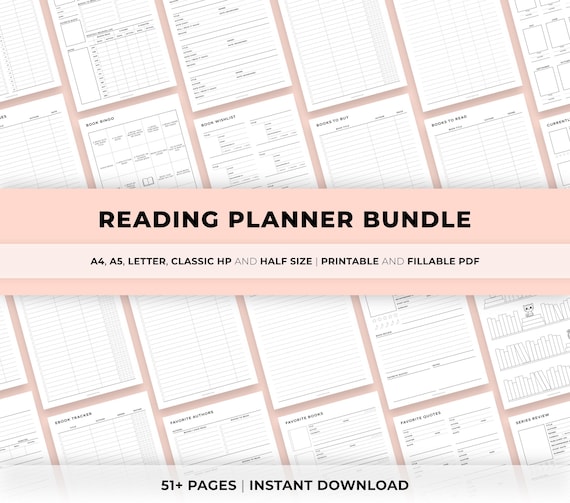 Reading Planner Printable Bundle, Reading Journal Printable, Reading Challenges, Reading Log, Book Review, Goals, Books To Read, A5 Size