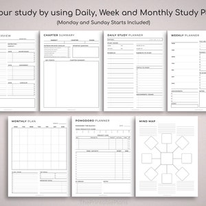 Pianificatore stampabile, pacchetto pianificatore studentesco stampabile, pacchetto pianificatore di studio, pianificatore accademico, pianificatore universitario, scuola superiore, pianificatore semestrale. immagine 4