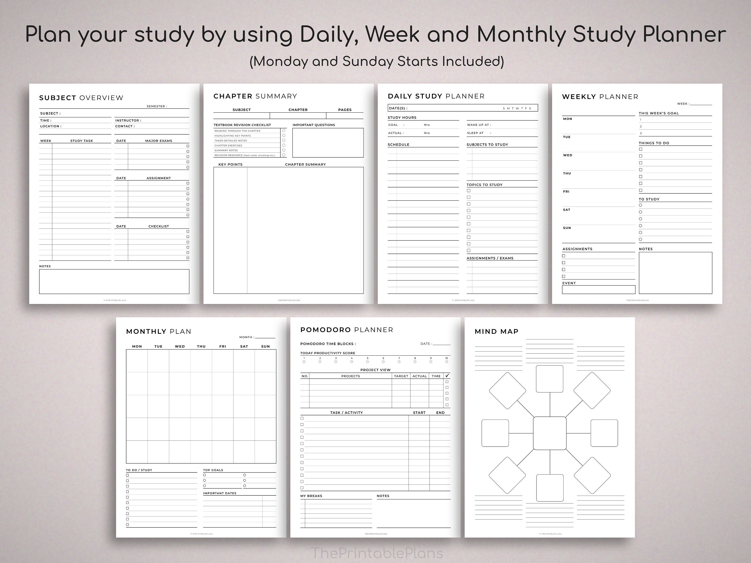 Printable Planner Printable Student Planner Bundle Study - Etsy