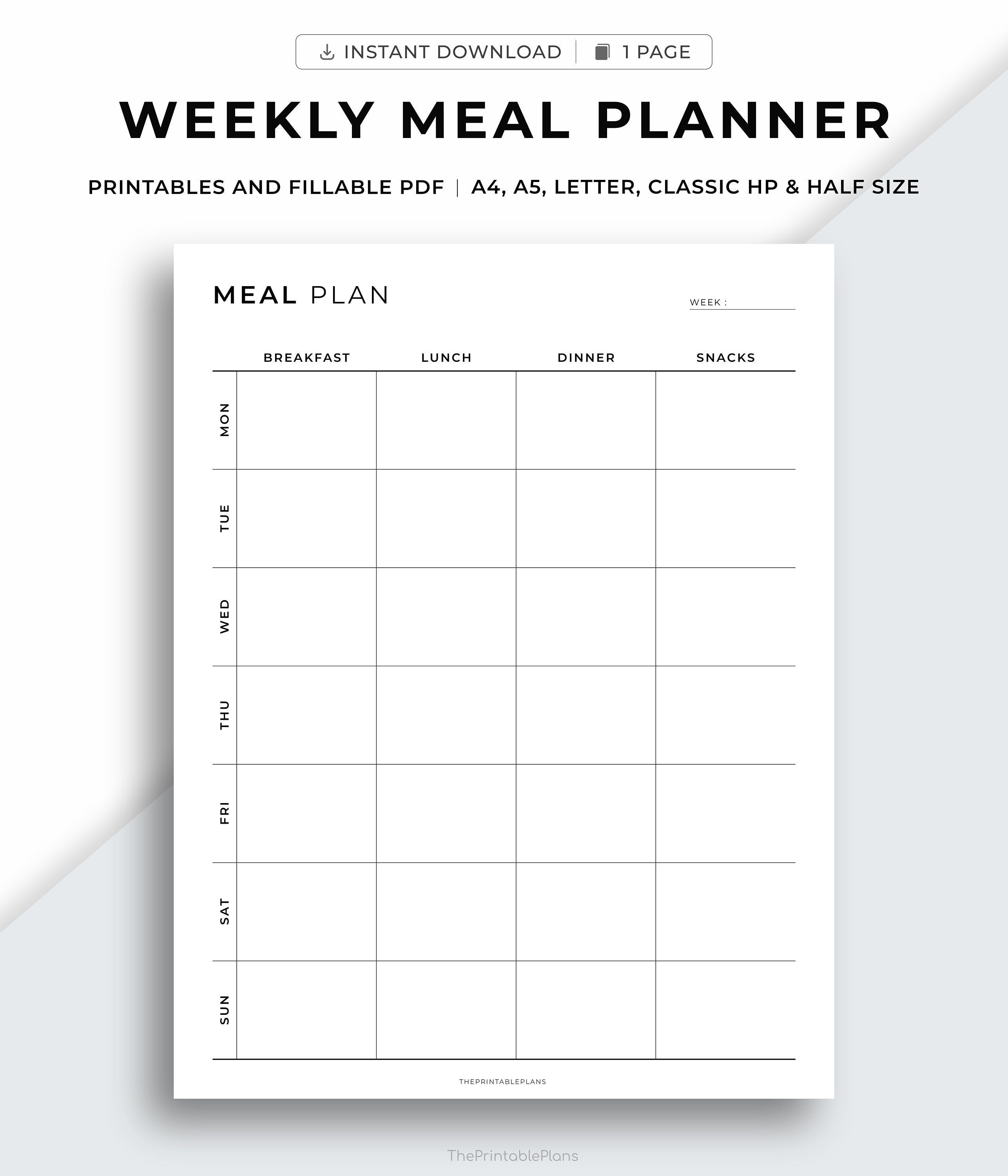 Weekly Meal Planner Printable, 7 Day Menu Planner, Meal Prep Planner ...