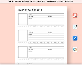 Simple Currently Reading Planner, Reading Journal, Reading Planner, Reading List Printable, Books Tracker, A4/A5/Letter/Classic HP/Half Size