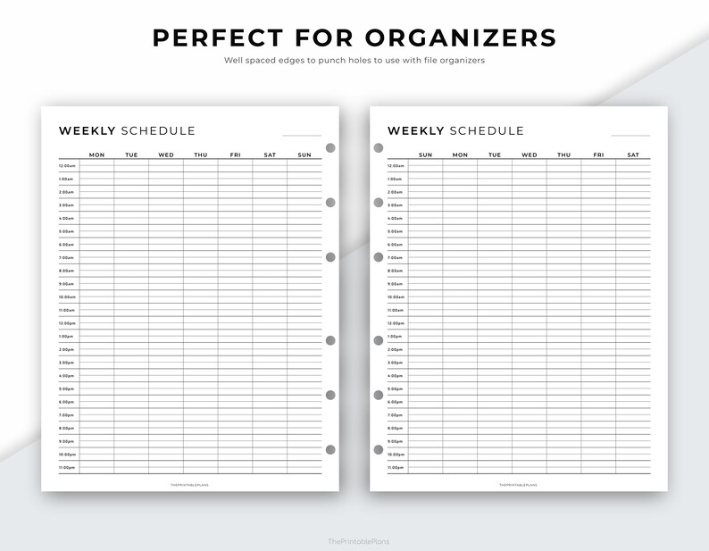 24 Hour Weekly Schedule Printable, Week at a Glance, Weekly Agenda ...