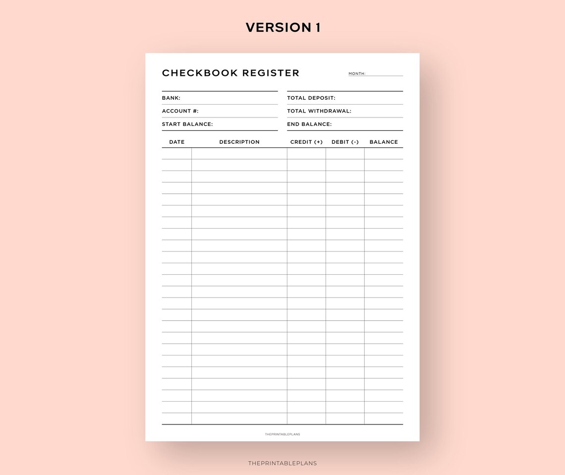 Checkbook Register Printable, Check Register, Checkbook Register ...