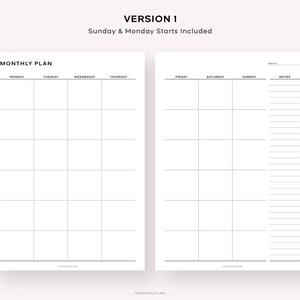 Undated Monthly Planner Printable, Month on Two Pages, Month at a ...