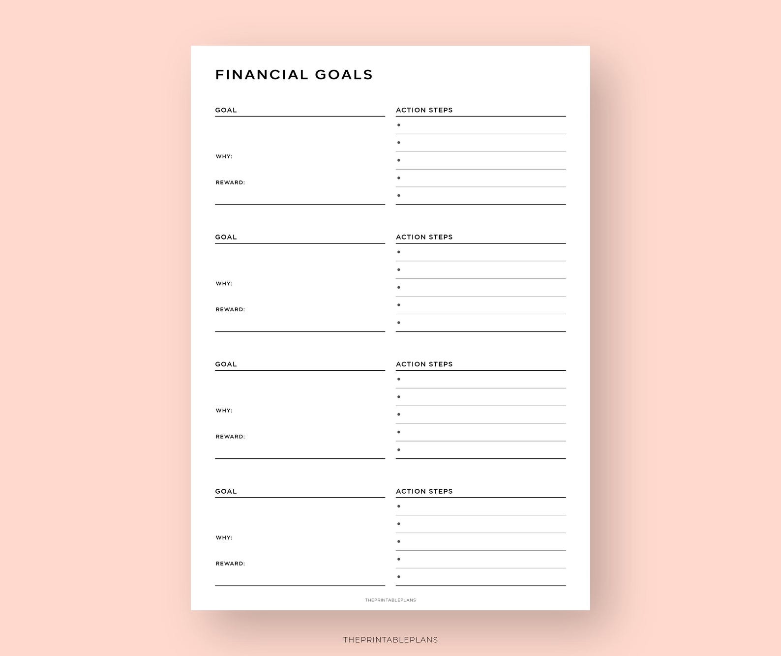Financial Goals Tracker Printable, Financial Goal Planner, Budget Goal