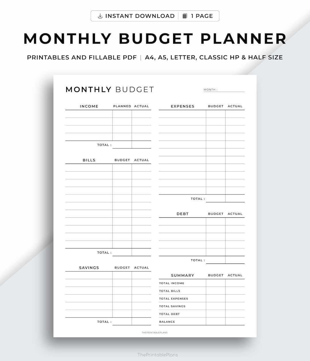 Monthly Budget Planner Printable, Budget Tracker Template, Finance ...