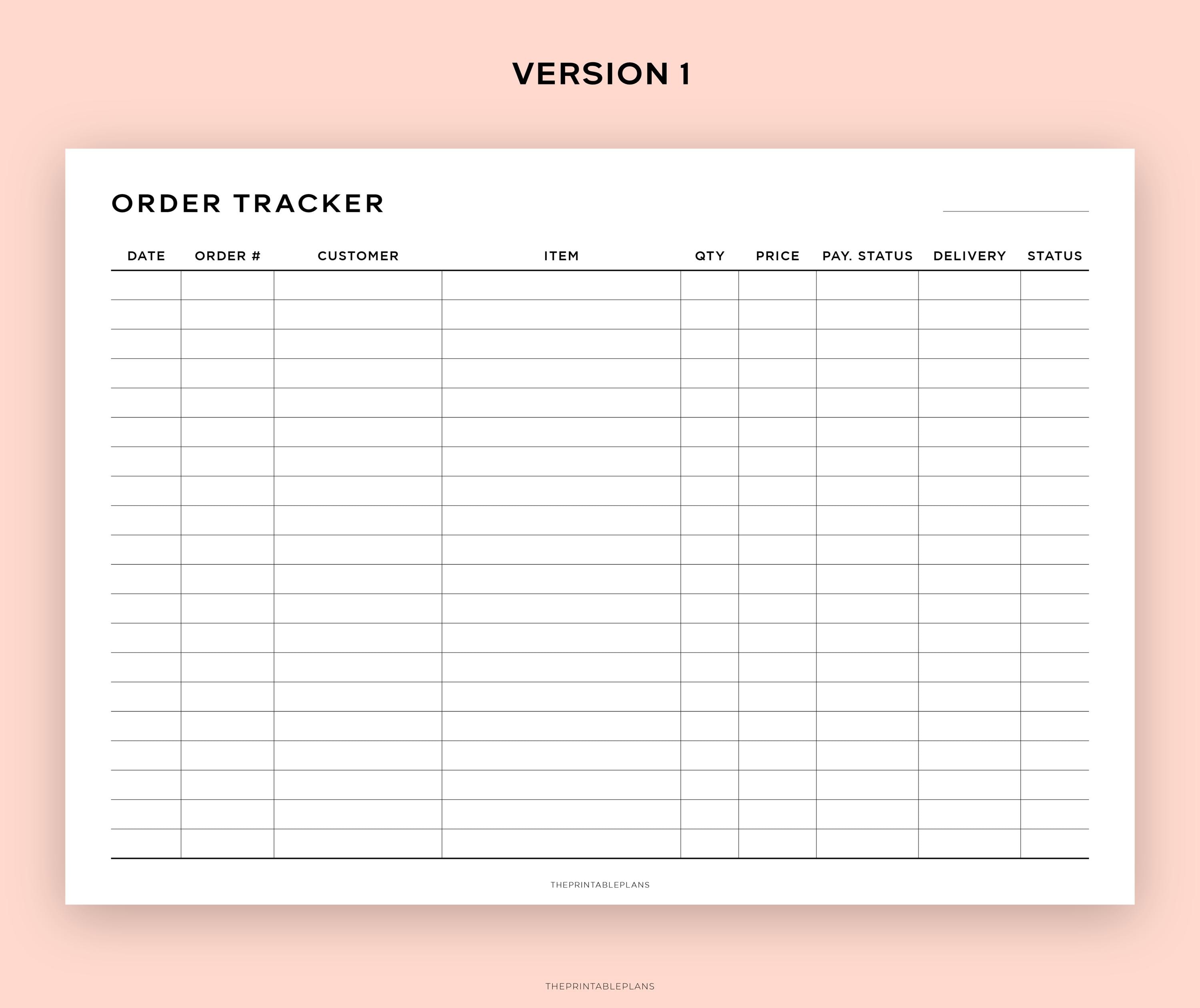Order Activity Log Order Tracker Landscape Printable, Order Log Template, Sales Tracker ...
