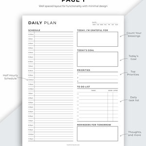 Daily Planner Printable, 24 Hour Planner, Daily Goal Planner, 30 Minute Schedule, Time Blocking PDF, Day Schedule Template, Daily Overview. image 2