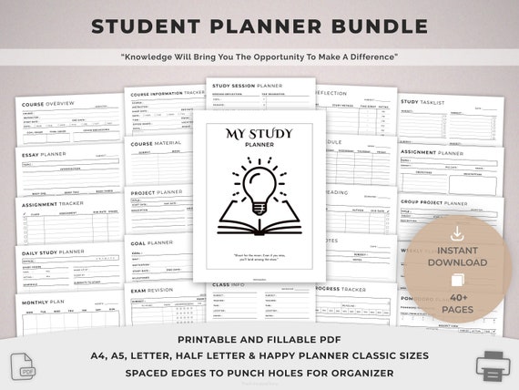 Printable Planner, Printable Student Planner Bundle, Study Planner Bundle, Academic Planner, College Planner, High School, Semester Planner.