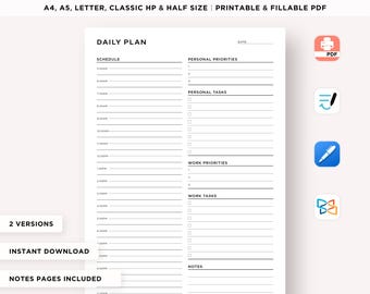 Work From Home Planner Printable, Office organizer, Daily Planner, Productivity Planner, Daily Hourly Planner,A5/A4/Letter/Classic/Half Size