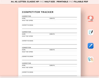 Competitor Tracker Printable, Competitor Analysis Template, Business Competition, Competition Analysis, Market Research, Instant Download