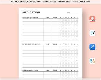 Medication Tracker Printable, Daily Medication Log, Medication Intake Reminder, Medicine & Supplement Tracker, Medication Schedule