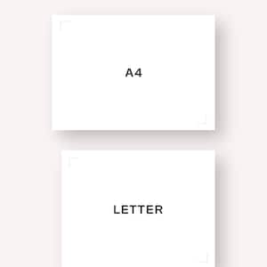 May include: Image showing two white rectangles with black text. The top rectangle says "A4" and the bottom rectangle says "LETTER". The text "INCLUDED SIZES" is at the top of the image.