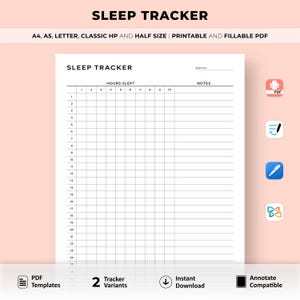 Afdrukbaar slaaptracker, slaapkwaliteitsdagboek, maandelijks slaaplogboek, slaapurentracker, slaapanalysegrafiek, gezondheidsplanner, A5 invoegen