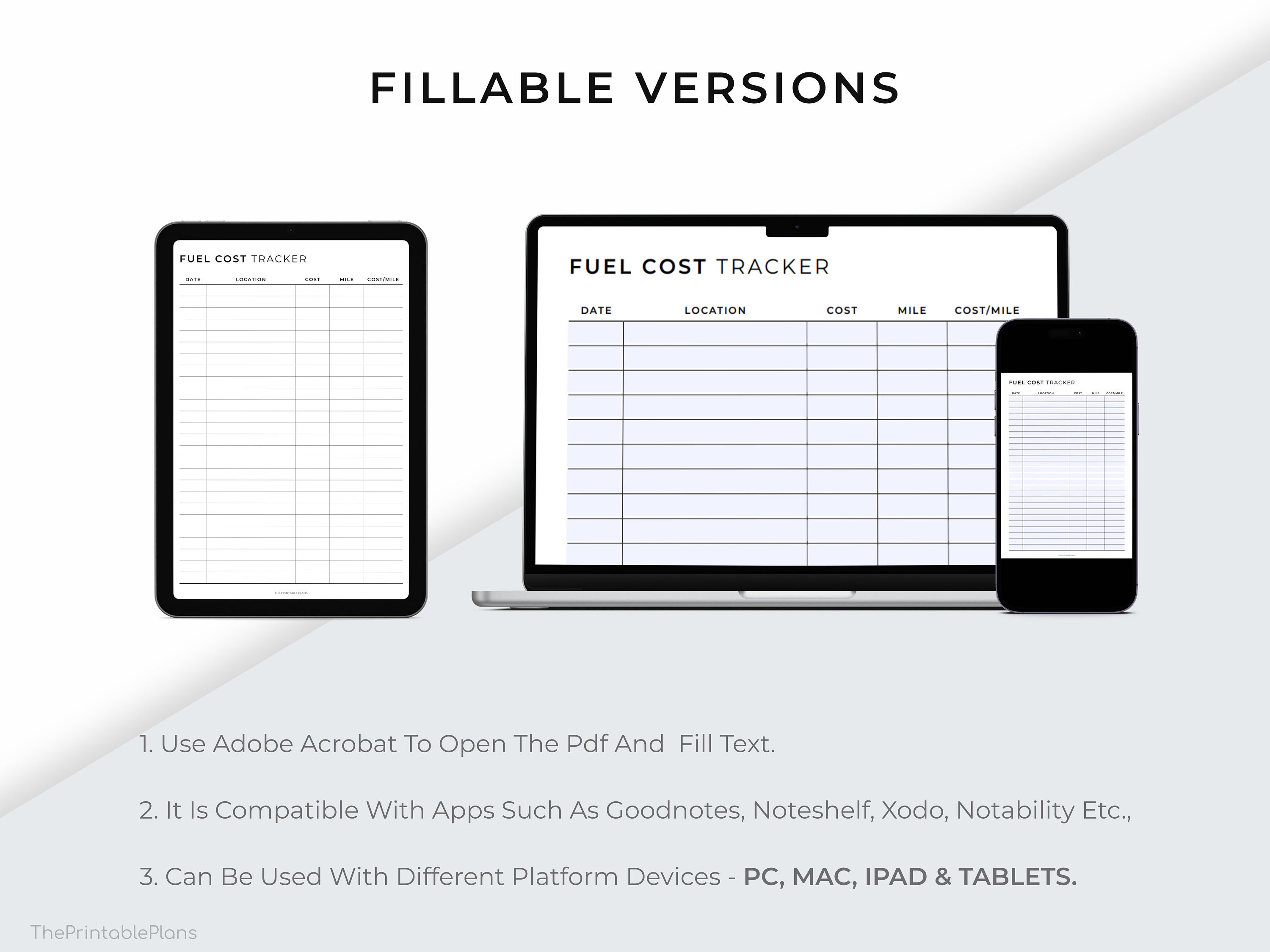 Fuel Cost Tracker Printable, Vehicle Fuel Cost per Mile, Fuel Expense