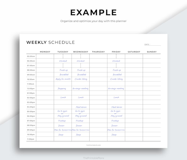 Hourly Weekly Schedule Landscape Weekly Planner Printable - Etsy