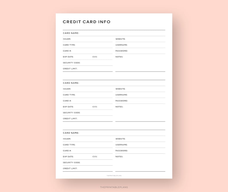 Info Tracking Cards.pdf Credit Card Information Tracker Printable, Credit Card Info Sheet ...