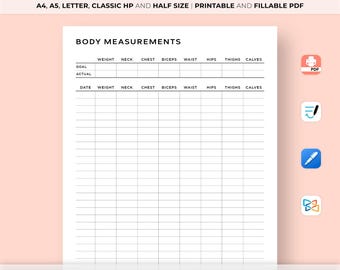 Body Measurements Tracker Printable, Body Transformation Template, Fitness Progress Sheet, Fitness Tracker, Exercise Tracker, Health Tracker