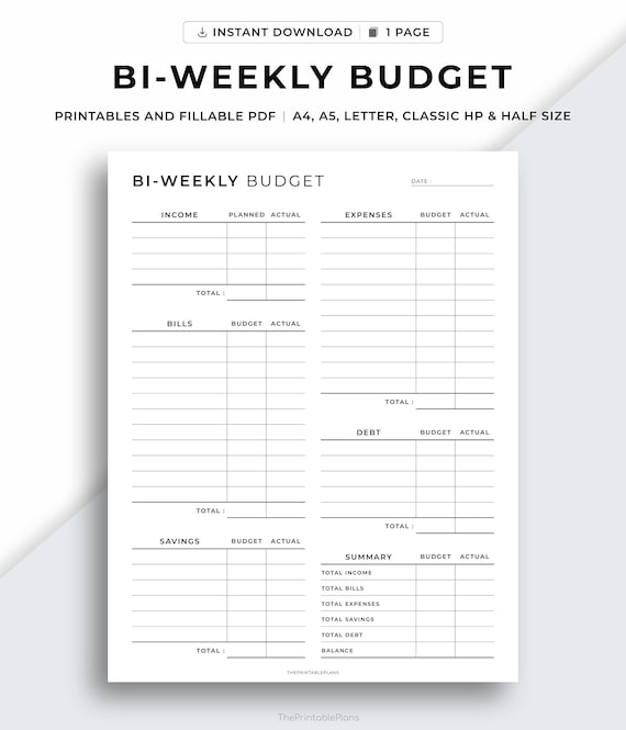 Bi weekly Budget Planner Printable, Bi-weekly Template, Paycheck Budget Tracker, Finance Planner, Sheet Binder, A4/A5/Letter/Classic/Half