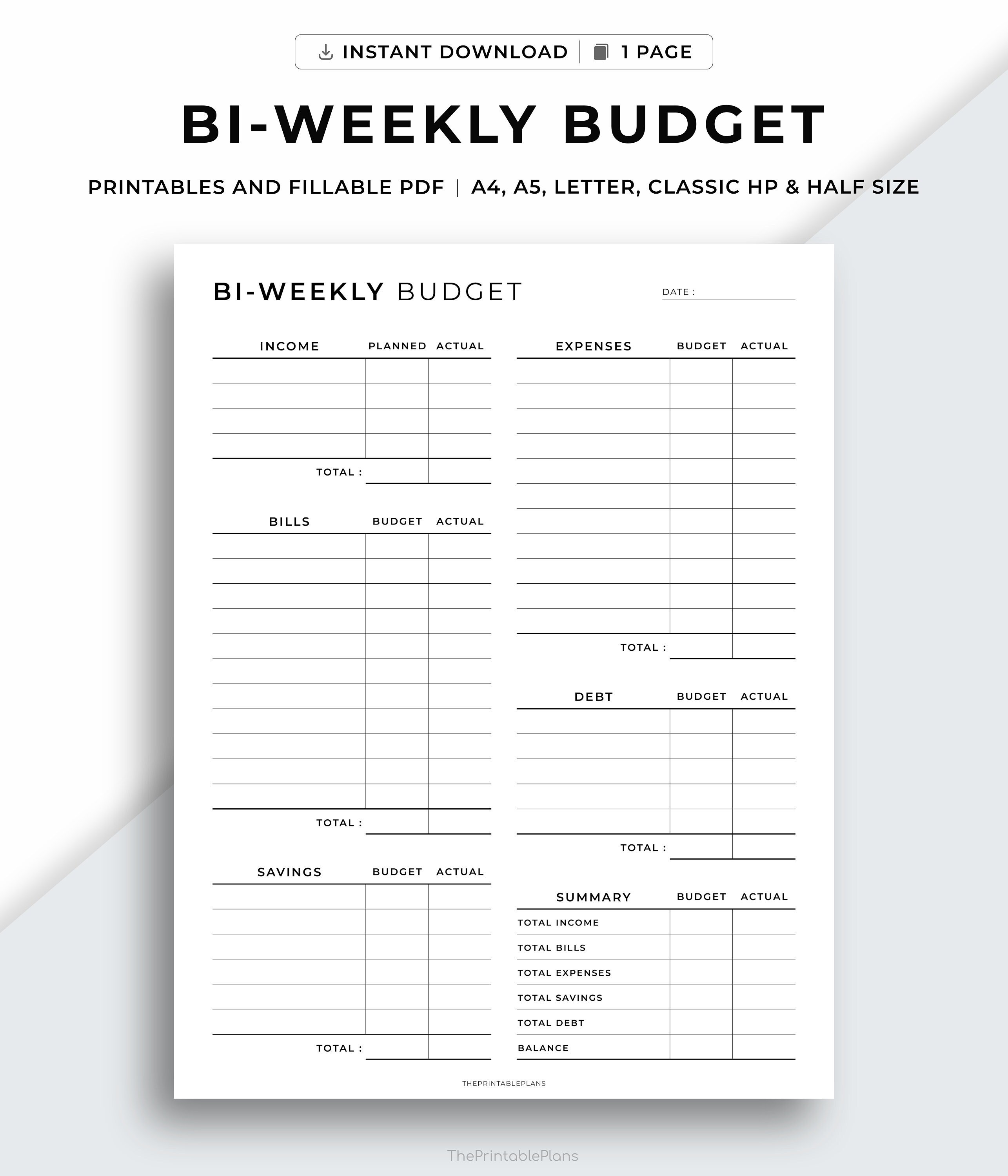Bi Weekly Budget Planner Printable, Bi-weekly Template, Paycheck Budget ...