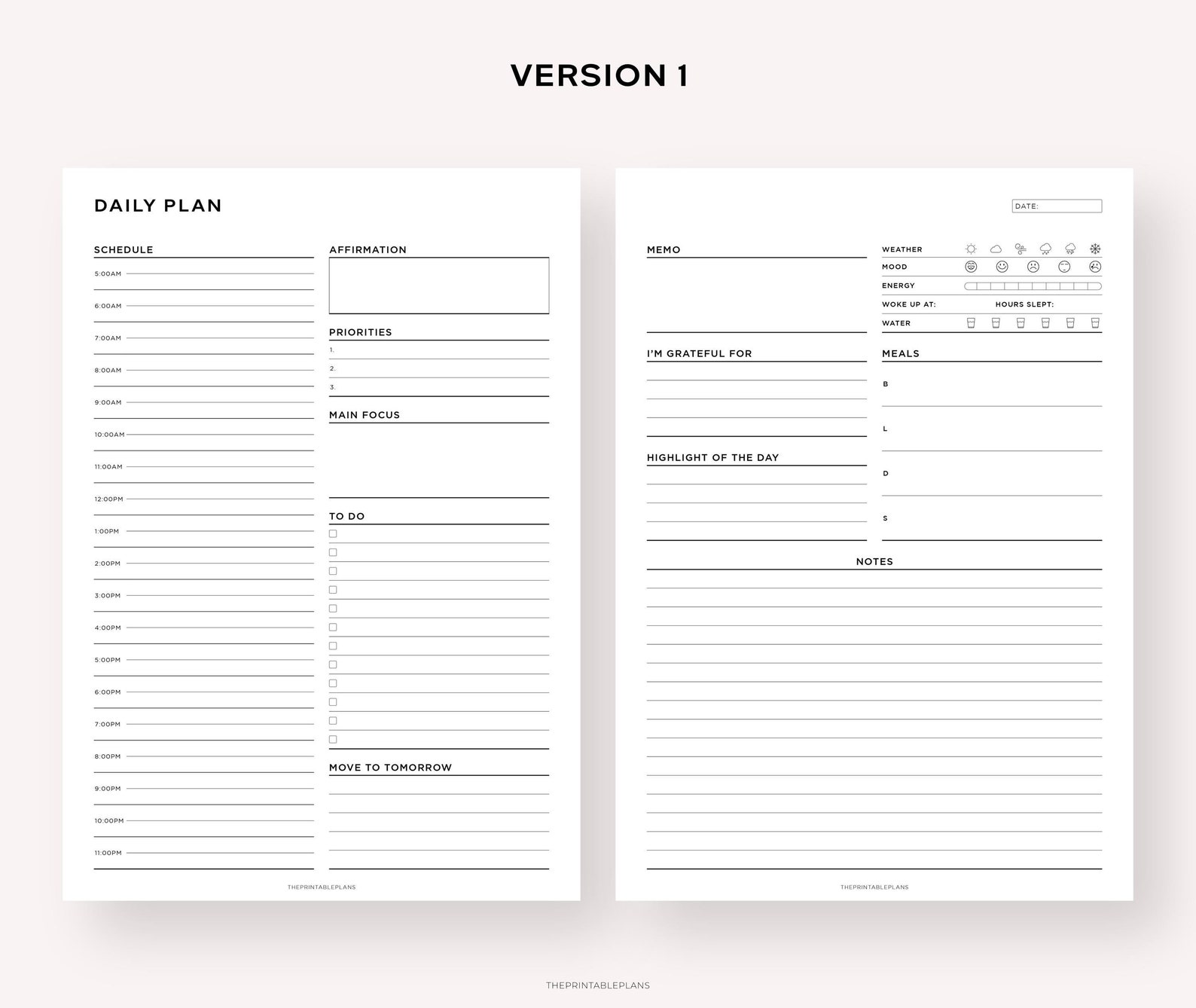 Daily Planner Printable, Hourly Planner, 30 Minute Schedule, Time ...