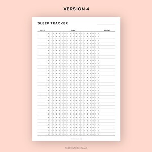 Puede incluir: Un imprimible blanco de seguimiento del sue&ntilde;o con un dise&ntilde;o de cuadr&iacute;cula para registrar los patrones de sue&ntilde;o. La parte superior de la p&aacute;gina tiene el t&iacute;tulo "SLEEP TRACKER" y secciones para la fecha, la hora y las notas. El fondo es de color melocot&oacute;n suave.