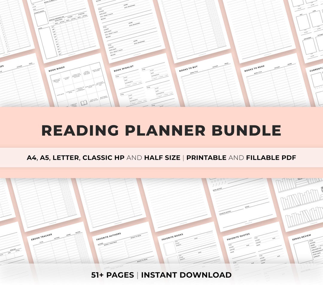 Reading Planner Bundle Printable, Reading Journal Printable, Reading ...